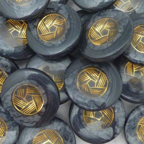 6 boutons moulé connecteur vintage rond noir, gris, doré 22,2mm