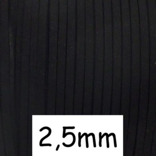 2m cordon plat daim synthétique de couleur noir 2,5mm