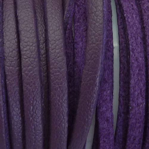 1m cordon plat cuir synthétique de couleur violet, prune 2,5mm 