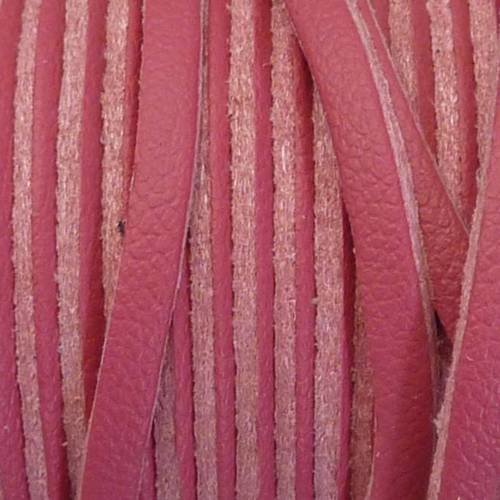 Cordon plat cuir synthétique de couleur rose framboise 2,5mm