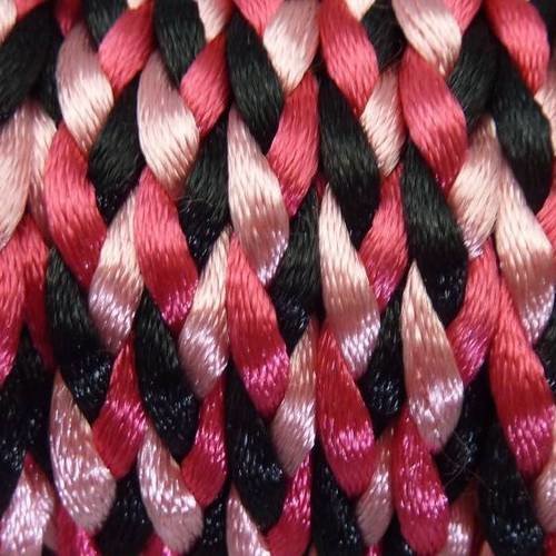 Cordon queue de rat ou ficelle chinoise tressée rose, fuchsia, noir