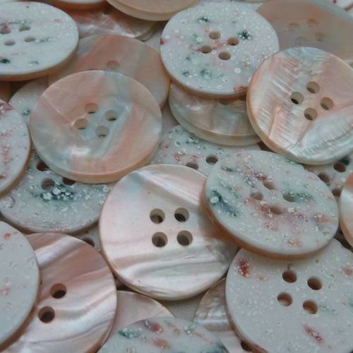 6 boutons en nacre reflet vert, rose, blanc 21mm 