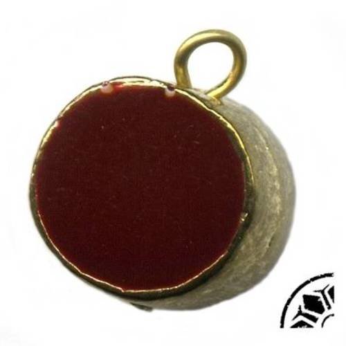 Pendentif, perle en métal doré émaillé chocolat / marron / lie de 