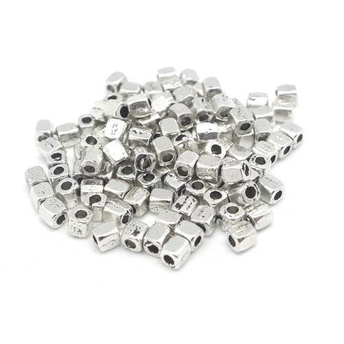 100 mini perles en métal argenté grain de riz, rectangle 2,7mm x 2,4mm bracelet wrap