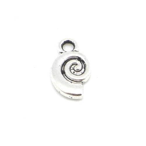 20 breloques escargot, pendentif escargot spirale en métal argenté 12mm x 7mm