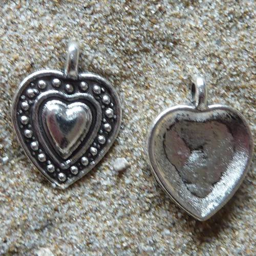 R-breloque coeur, pendentif coeur, amour, charm en métal argenté 