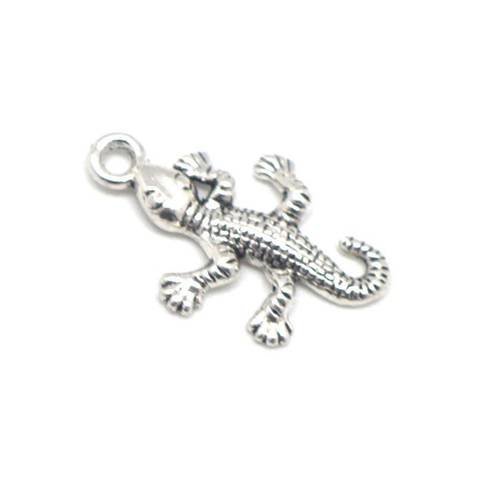 10 breloques salamandre, lézard, gecko en métal argenté 25mm x 15mm