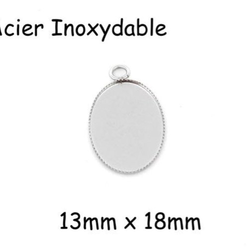 4 pendentifs ovale pour cabochon 13mm x 18mm argenté en acier inoxydable