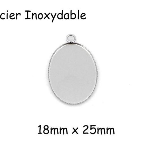 4 pendentifs ovale argenté pour cabochon 18mm x 25mm en acier inoxydable