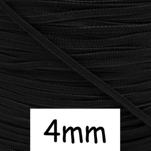 10m elastique plat noir 4mm souple - tresse élastique 4mm - ruban élastique noir pour masque