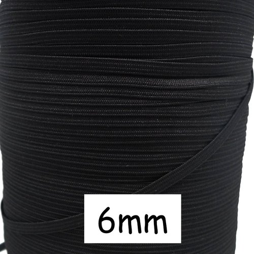 5m elastique plat noir 6mm souple - tresse élastique 6mm - ruban élastique noir