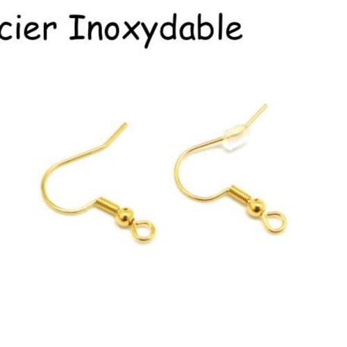 10 supports boucles d'oreilles crochet en acier inoxydable couleur doré - 5 paires hameçons