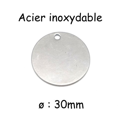 2 pendentifs médaille argenté en acier inoxydable 30mm plaque breloque disque