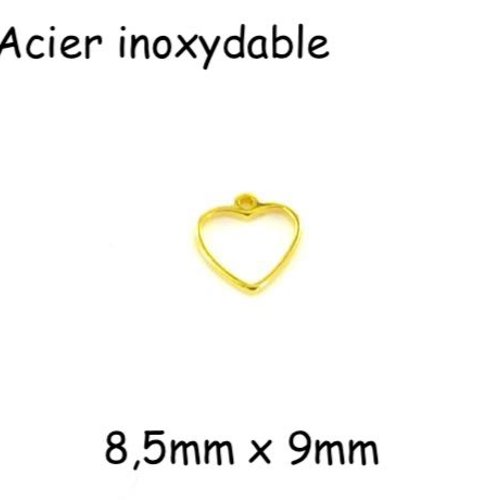 4 petits pendentifs coeur doré en acier inoxydable 9mm