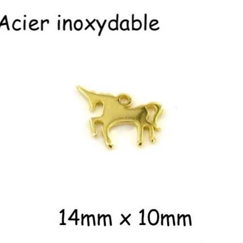 2 petits pendentifs licorne doré en acier inoxydable 14mm