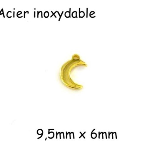 4 petits pendentifs lune doré en acier inoxydable 9mm