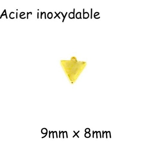 4 petits pendentifs triangle doré en acier inoxydable 9mm, couleur or