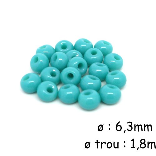 20 perles ronde 6mm, trou décentré de couleur bleu turquoise