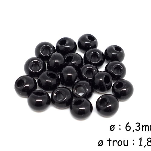 20 perles ronde noire 6mm, trou décentré
