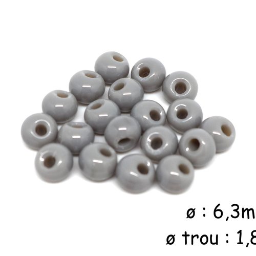 20 perles ronde grise 6mm, trou décentré