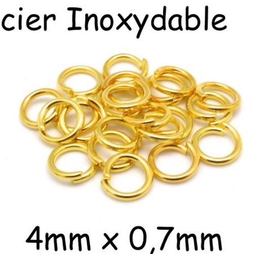 100 anneaux de jonction doré en acier inoxydable 4mm x 0,7mm