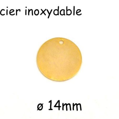 2 breloques doré en acier inoxydable médaille 14mm, sequin peut être gravé