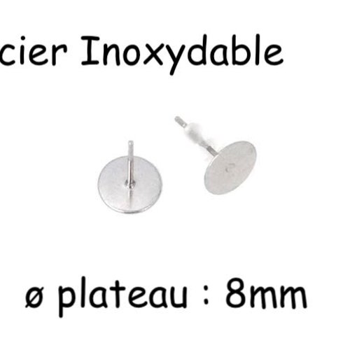 20 supports plateau puce de 8mm pour boucles d'oreilles en acier inoxydable argenté