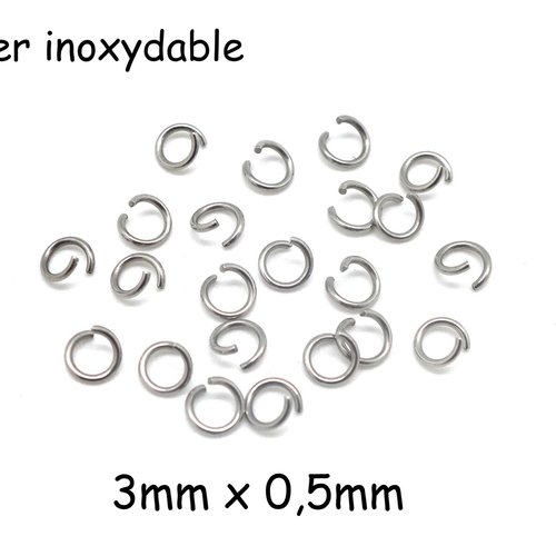 200 anneaux de jonction en acier inoxydable argenté 3mm x 0,5mm