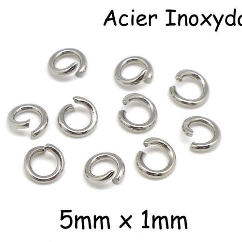 60 anneaux de jonction en acier inoxydable argenté 5mm x 1mm, épais résistant