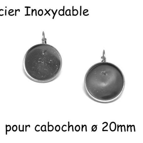 Boucles d'oreilles dormeuse pour cabochon de 20mm en acier inoxydable argenté - 1 paire