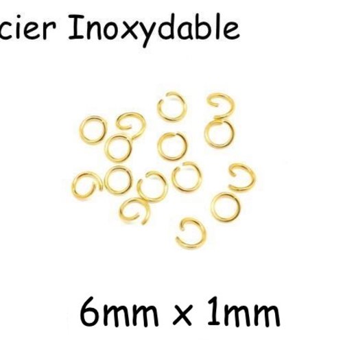 20 anneaux de jonction doré épais en acier inoxydable 6mm x 1mm