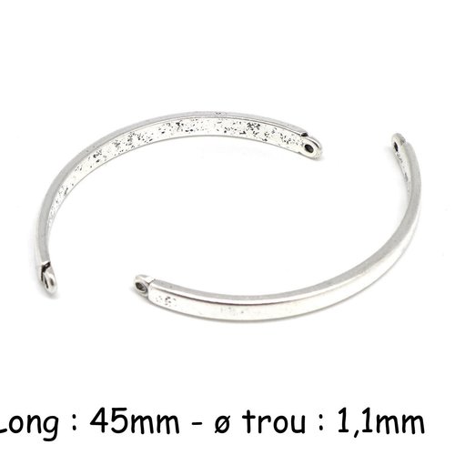 4 intercalaires, demi jonc 45mm très incurvé, en métal argenté pour bracelet bangle