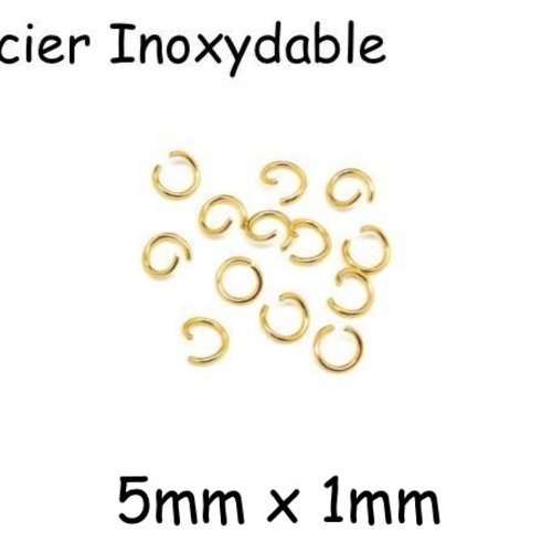 20 anneaux de jonction doré 5mm résistant en acier inoxydable 5mm x 1mm - anneaux ouverts