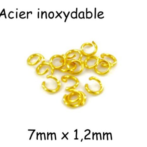 15 anneaux ouverts doré 7mm résistant en acier inoxydable 7mm x 1,2mm - anneaux de jonction