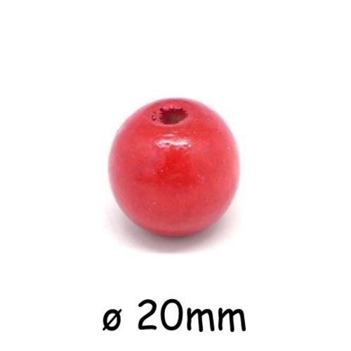10 grosses perles ronde 20mm en bois couleur rouge
