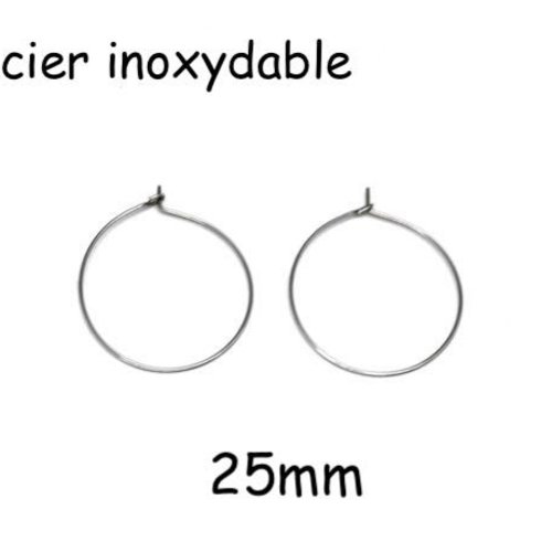 10 boucles d'oreilles créole 25mm argenté en acier inoxydable - 5 paires