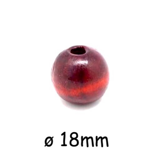 10 perles en bois rouge foncé ronde 18mm à gros trou