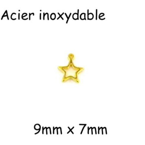 3 petites breloques étoile doré en acier inoxydable 9mm x 7mm