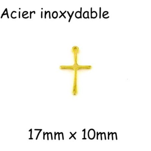 2 pendentifs croix doré en acier inoxydable 17mm x 10mm