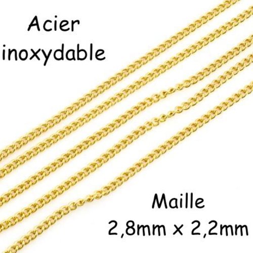 1m chaîne fine maille gourmette doré en acier inoxydable résistante 2,8mm x 2,2mm