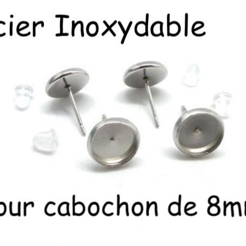 2 paires boucle d'oreilles en acier inoxydable argenté pour cabochon de 8mm