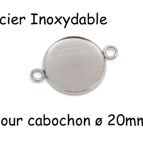 4 perles connecteur pour cabochon de 20mm en acier inoxydable argenté