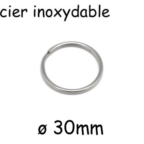 5 anneaux double 30mm en acier inox argenté - anneau pour sac, porte clef