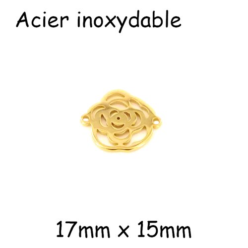 2 connecteurs fleur rose camélia doré en acier inoxydable 15mm