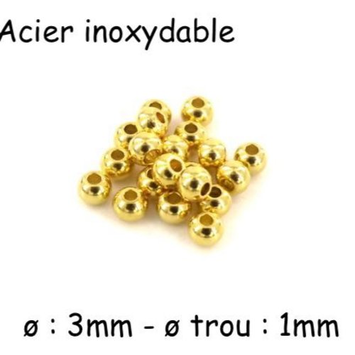 20 perles ronde 3mm doré en acier inoxydable