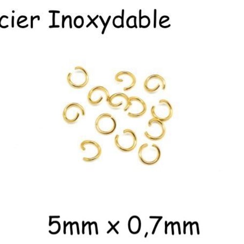 50 anneaux de jonction doré en acier inoxydable 5mm x 0,7mm