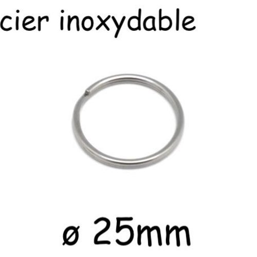 5 anneaux double argenté en acier inox 25mm - anneau pour sac, porte clef
