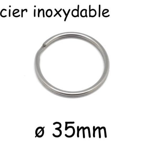 4 anneaux porte clé argenté en acier inox 35mm - anneau double argenté pour sac, porte clef