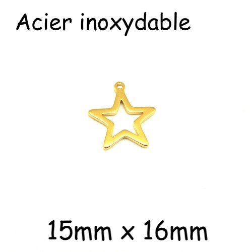 2 breloques étoile évidée en acier inoxydable doré - 16mm