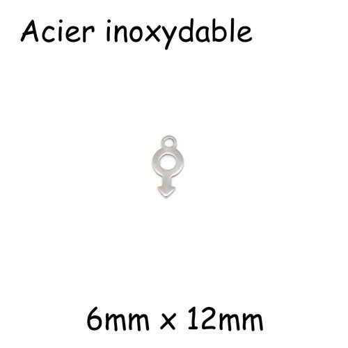 10 mini breloques symbole masculin en acier inox argenté - 6mm x 12mm